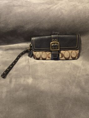 Coach Signature Canvas and Leather Wristlet - Brown/Black
